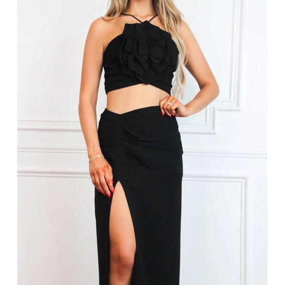Black Rosette cutout maxi dress size L - Picture 1 of 7